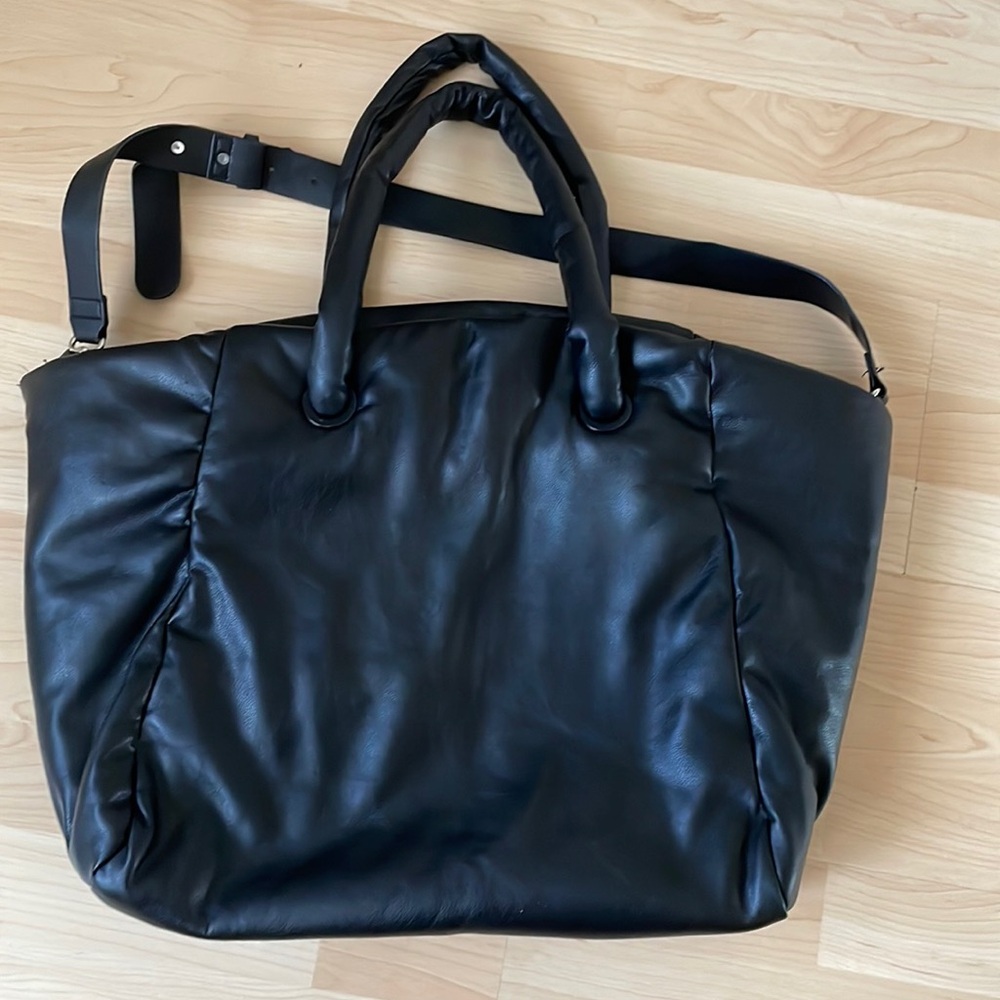Mango black faux leather tote puffy shopper shoulder bag